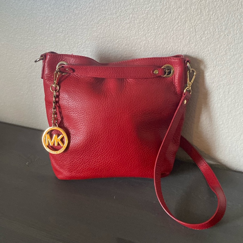 Michael Kors red leather crossbody handbag